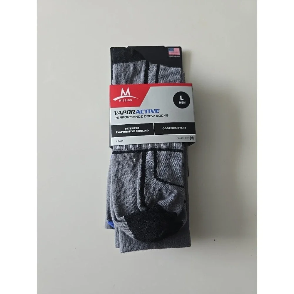 Mission VaporActive Performance Crew Socks Men L Grey Black 10 Pairs Lot 5 Packs
